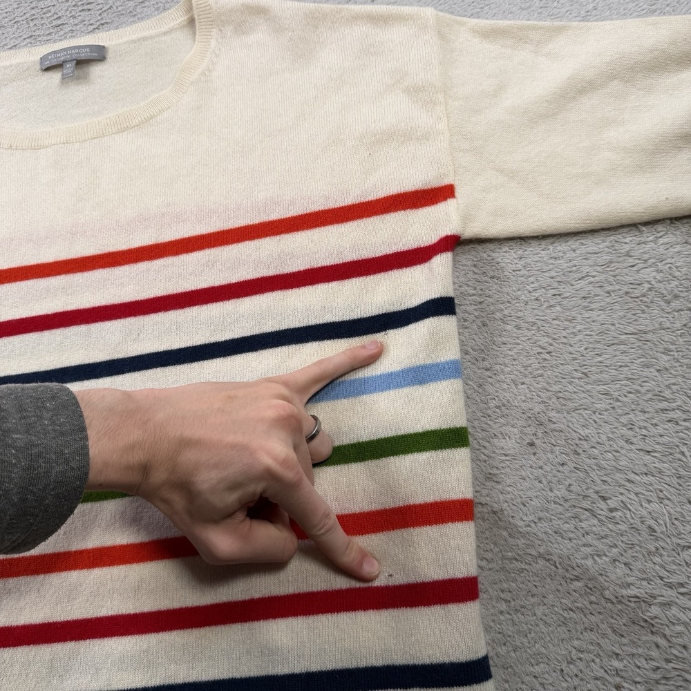Neiman Marcus Sweater Mens XL Beige Striped 100% Cashmere Crewneck Pullover - Picture 5 of 8
